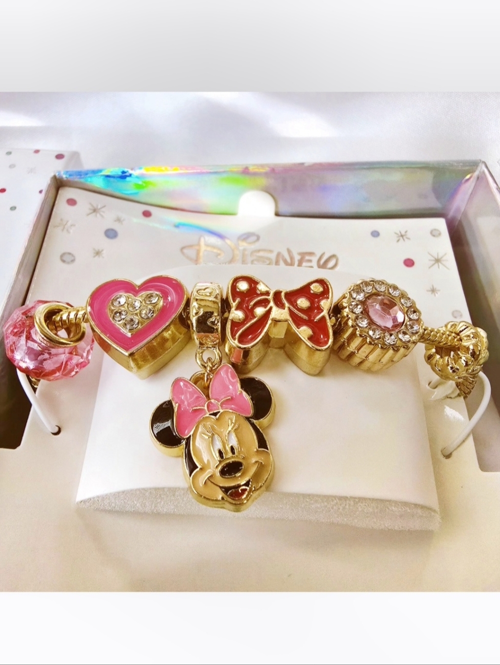 Disney Kids/ Teens Pink Minnie Heart Charm Bracelet